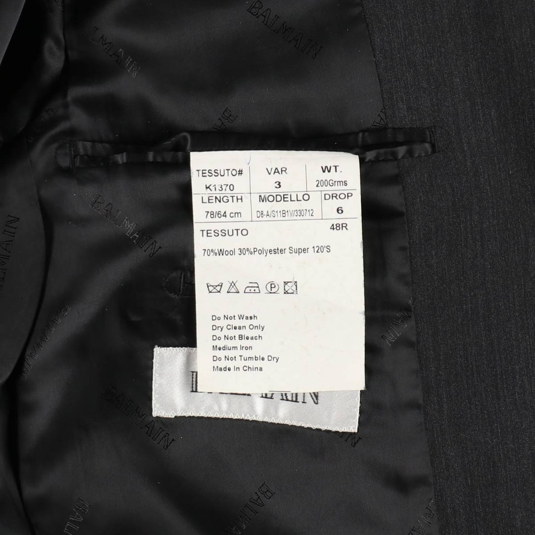 Balmain wool tailored jacket, men's size M (approx.) wool Charcoal Vintage Second Hand