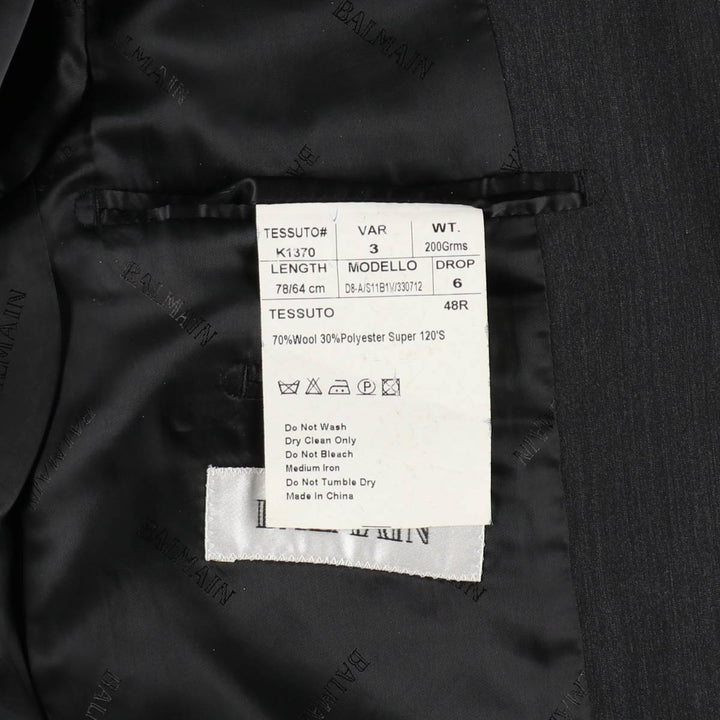 Balmain wool tailored jacket, men's size M (approx.) wool Charcoal Vintage Second Hand