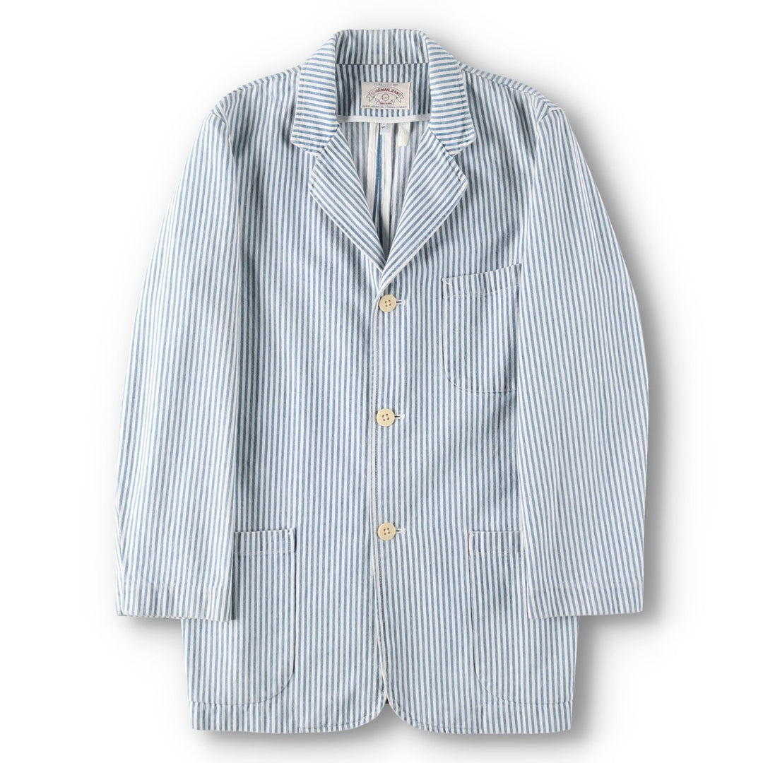 1990'S Giorgio Armani JEANS Stripe Pattern Cotton Tailored Jacket, Men's Size S (approx.) cotton blue type Vintage Second Hand