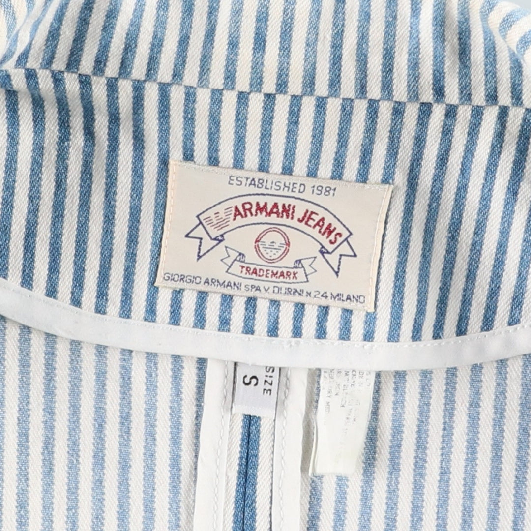 1990'S Giorgio Armani JEANS Stripe Pattern Cotton Tailored Jacket, Men's Size S (approx.) cotton blue type Vintage Second Hand