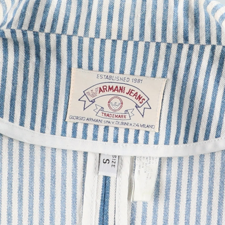1990'S Giorgio Armani JEANS Stripe Pattern Cotton Tailored Jacket, Men's Size S (approx.) cotton blue type Vintage Second Hand