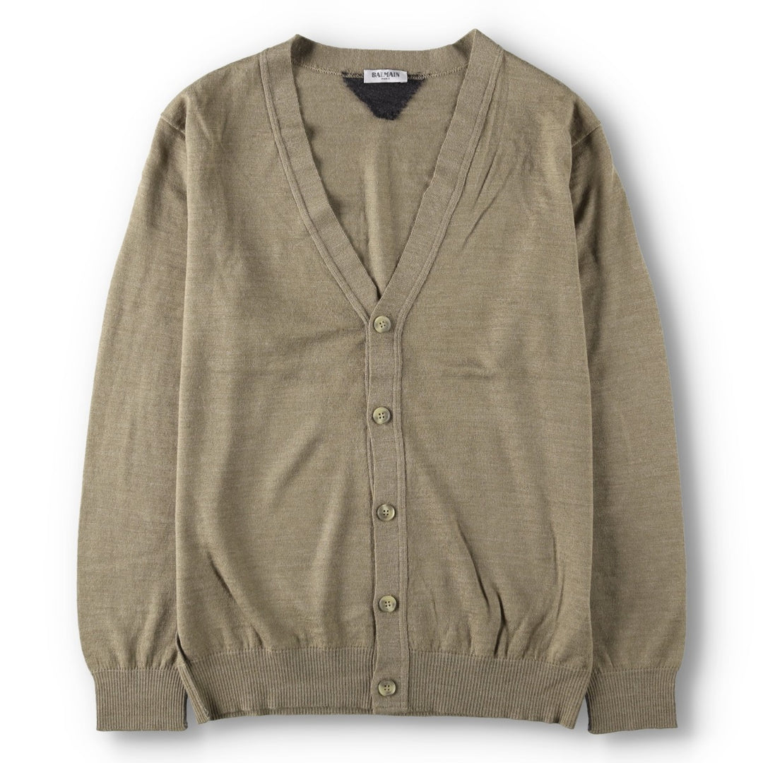 Balmain acrylic x wool knit cardigan, men's size M (approx.) wool Khaki type beige Vintage Second Hand