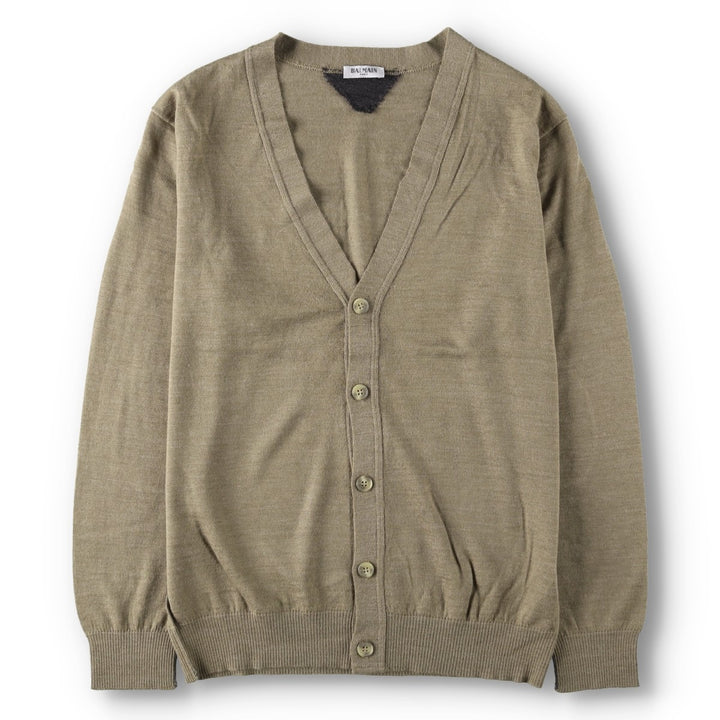 Balmain acrylic x wool knit cardigan, men's size M (approx.) wool Khaki type beige Vintage Second Hand