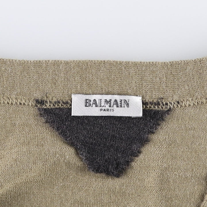Balmain acrylic x wool knit cardigan, men's size M (approx.) wool Khaki type beige Vintage Second Hand