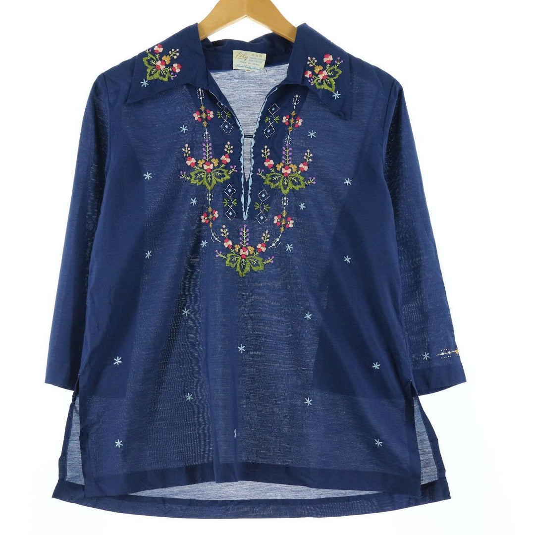 Lily Lily Flower Embroidery 3/4 Sleeve Tunic Women's M /eaa150769