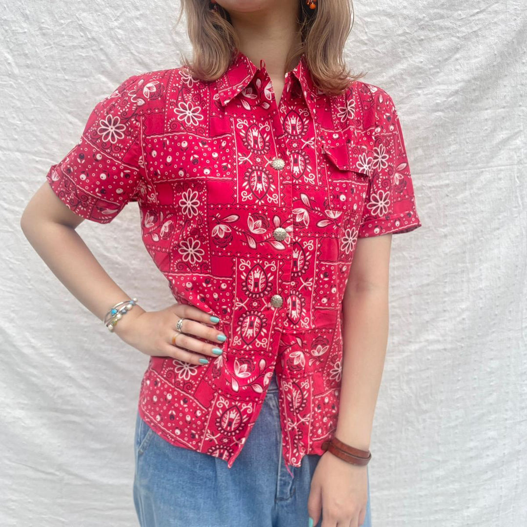 ~70'S SUN TOGS OF ARIZONA Bandana Pattern All-over Print Short Sleeve Shirt Women's M Vintage /eaa246066