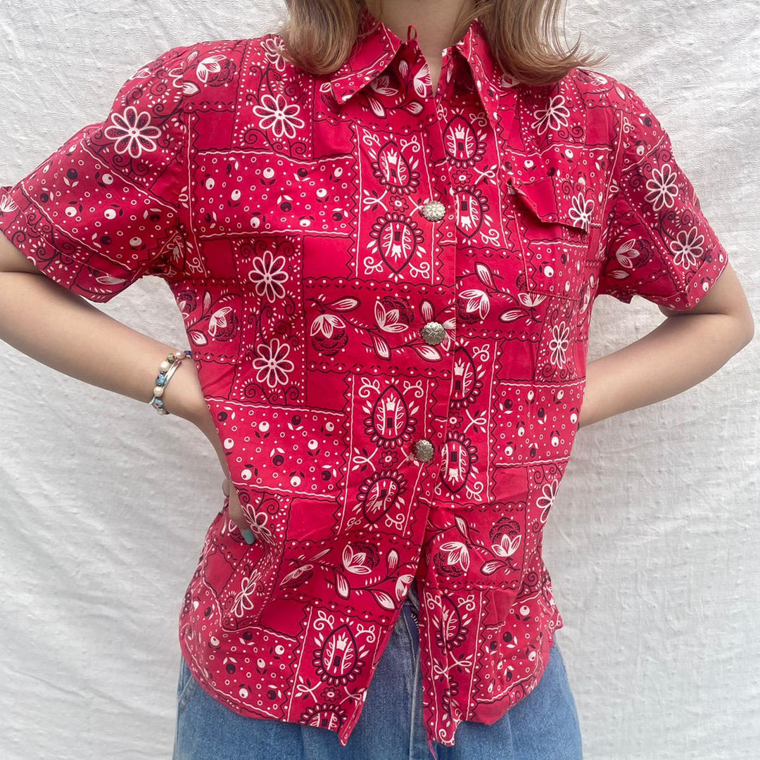 ~70'S SUN TOGS OF ARIZONA Bandana Pattern All-over Print Short Sleeve Shirt Women's M Vintage /eaa246066