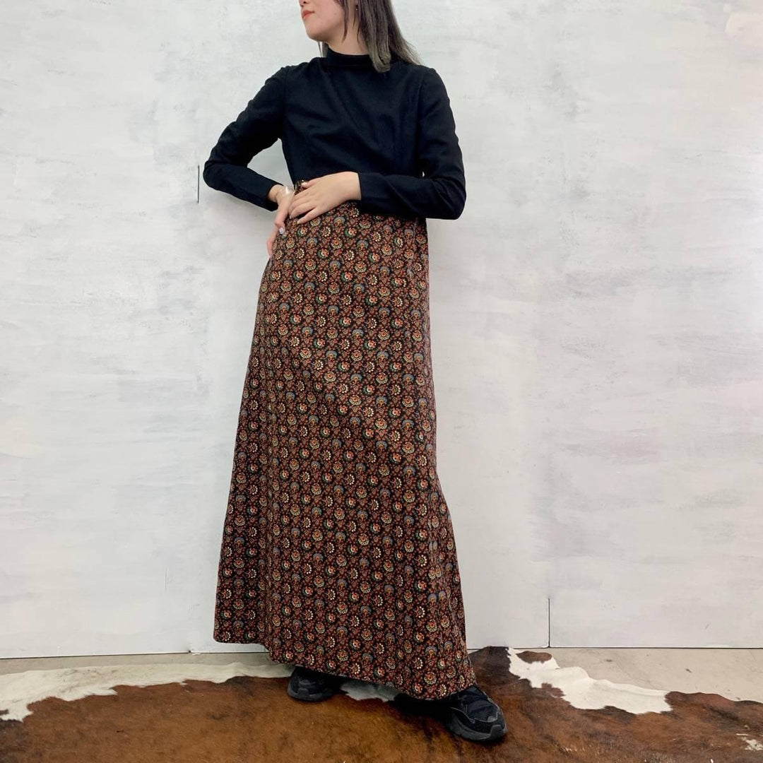 70'S UNKNOWN all-over print maxi length long sleeve dress women's M vintage /eaa246100