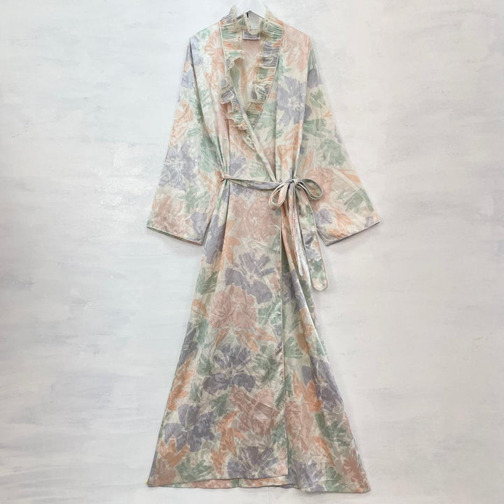 Mary McFaddeu Floral Print Gown Room Robe Made in USA Women's L /eaa246137