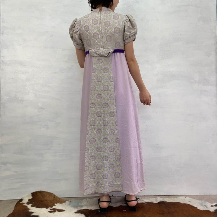 70'S UNKNOWN puff sleeve short sleeve maxi length A-line dress women's M vintage /eaa246168