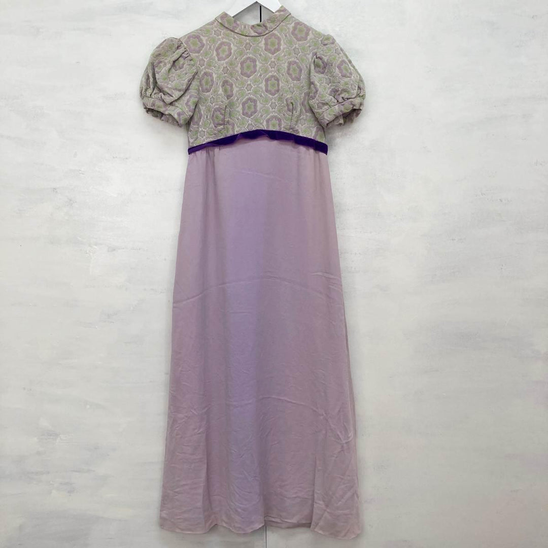 70'S UNKNOWN puff sleeve short sleeve maxi length A-line dress women's M vintage /eaa246168