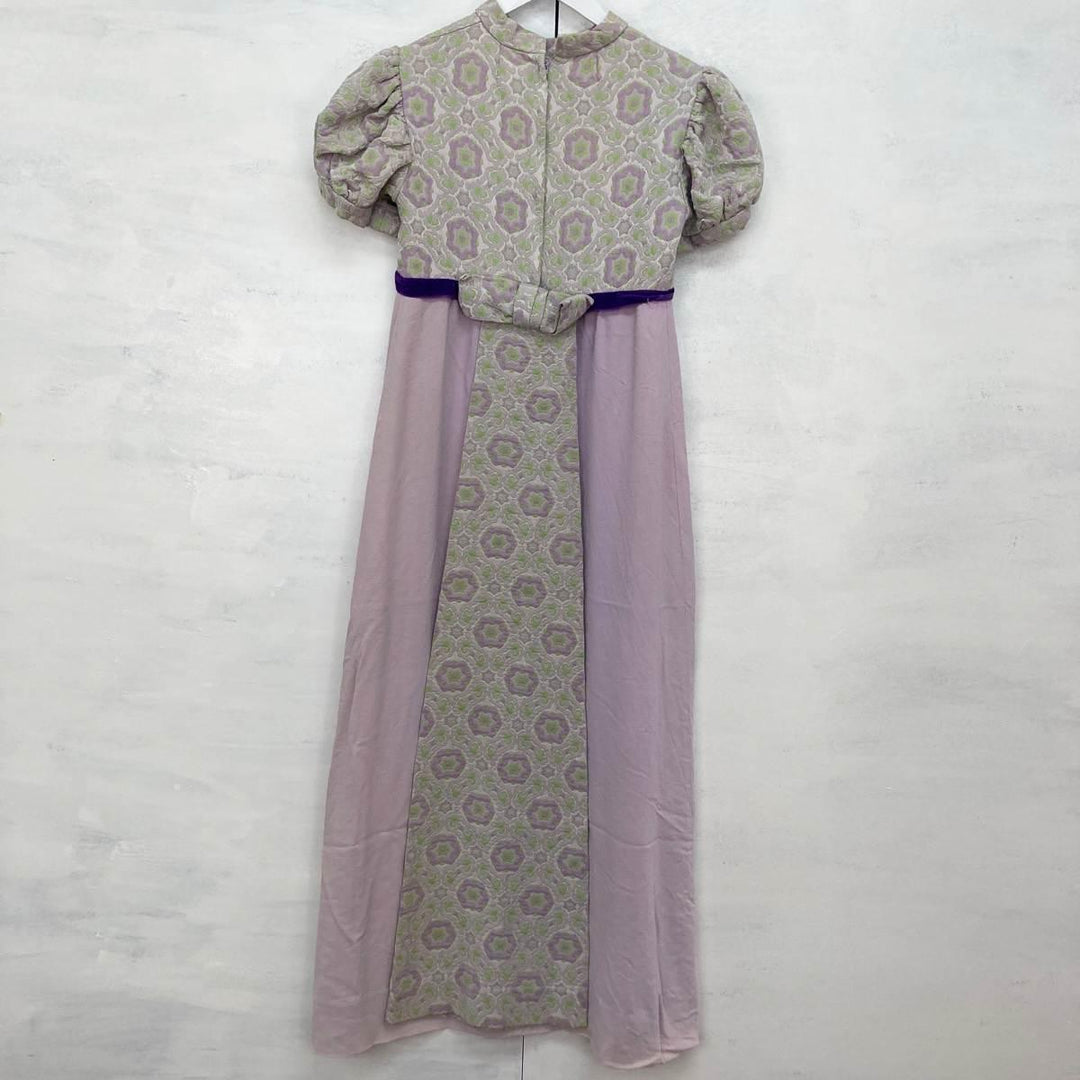 70'S UNKNOWN puff sleeve short sleeve maxi length A-line dress women's M vintage /eaa246168