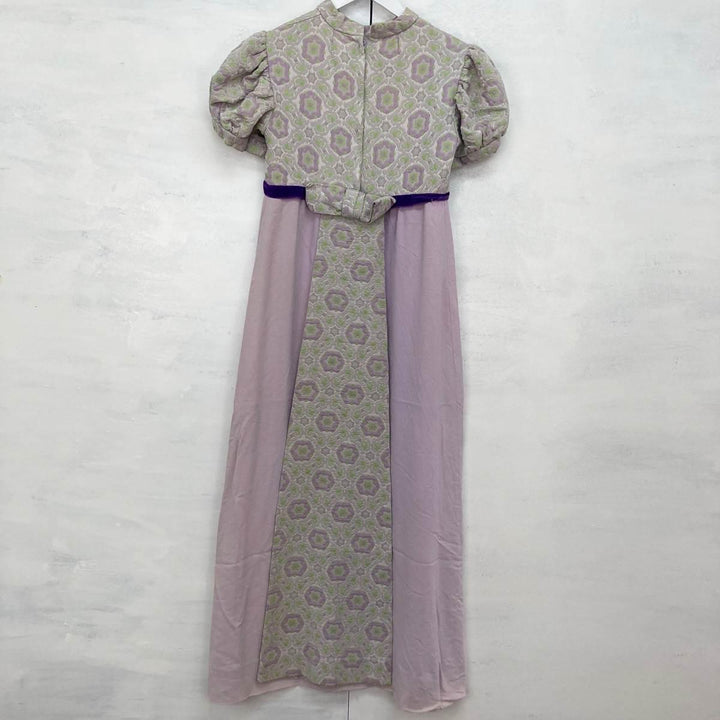 70'S UNKNOWN puff sleeve short sleeve maxi length A-line dress women's M vintage /eaa246168