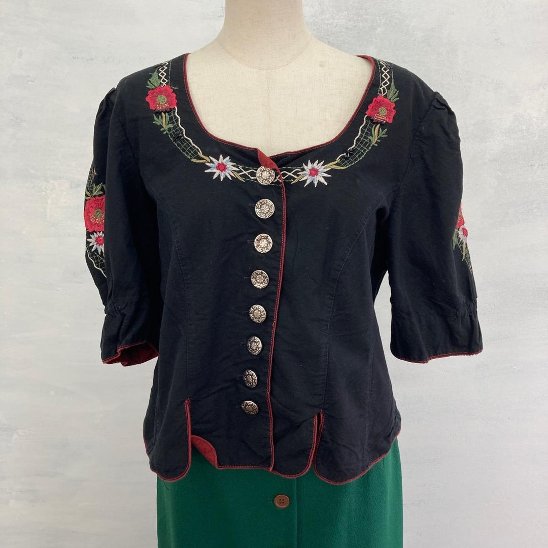 Floral Embroidered Half Sleeve Tyrolean Blouse Women's M /eaa246257