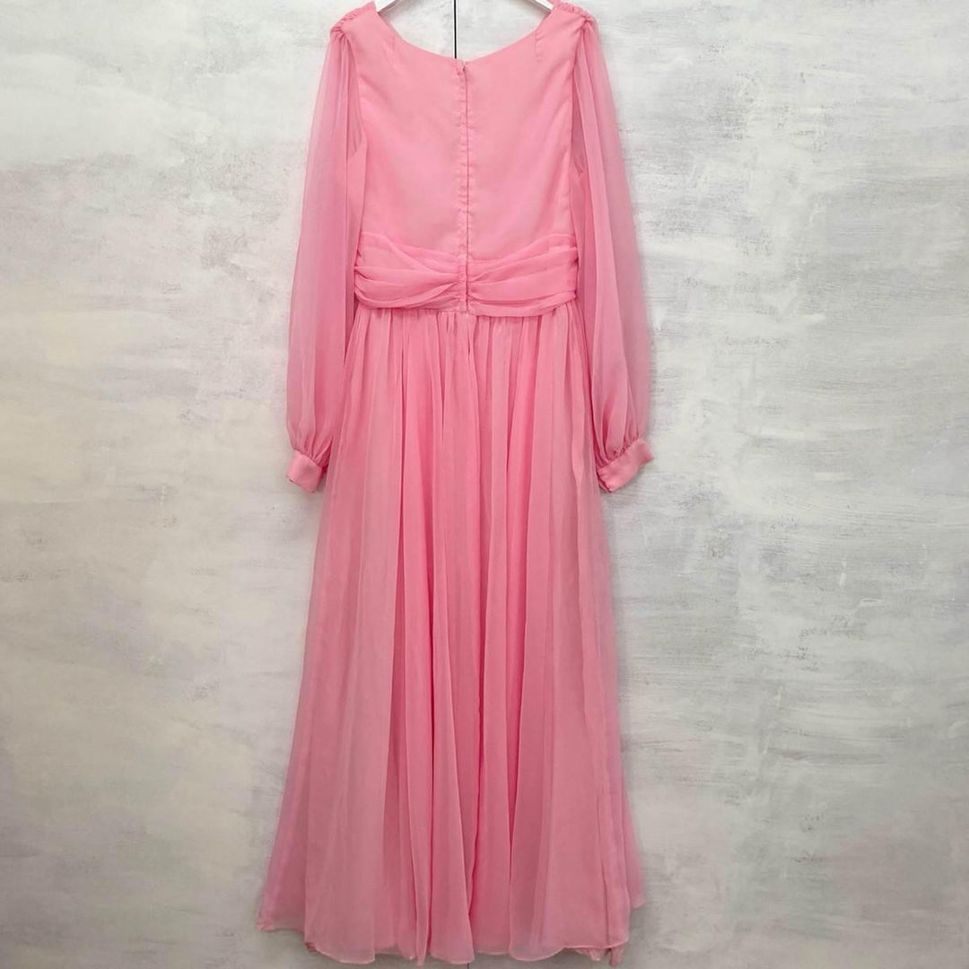 70'S UNKNOWN Maxi Length Long Sleeve Flare Dress Women's M Vintage /eaa246279