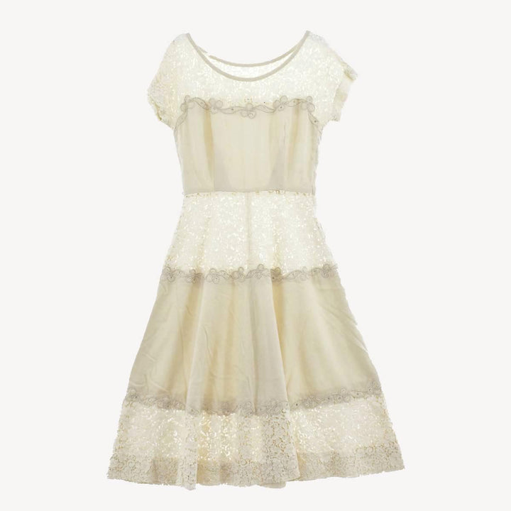 60'S UNKNOWN lace-trimmed short-sleeved flared dress, women's, M, vintage /eaa246431