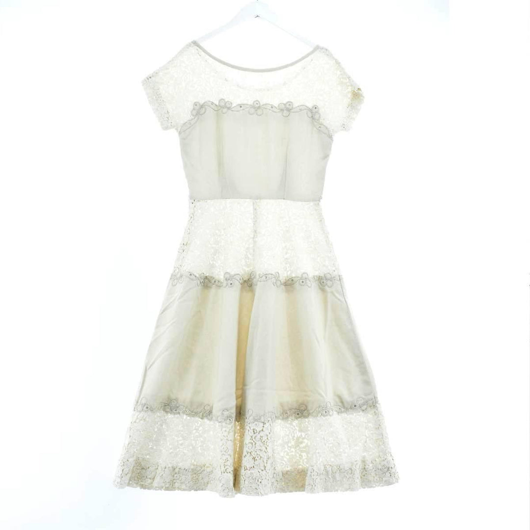 60'S UNKNOWN lace-trimmed short-sleeved flared dress, women's, M, vintage /eaa246431