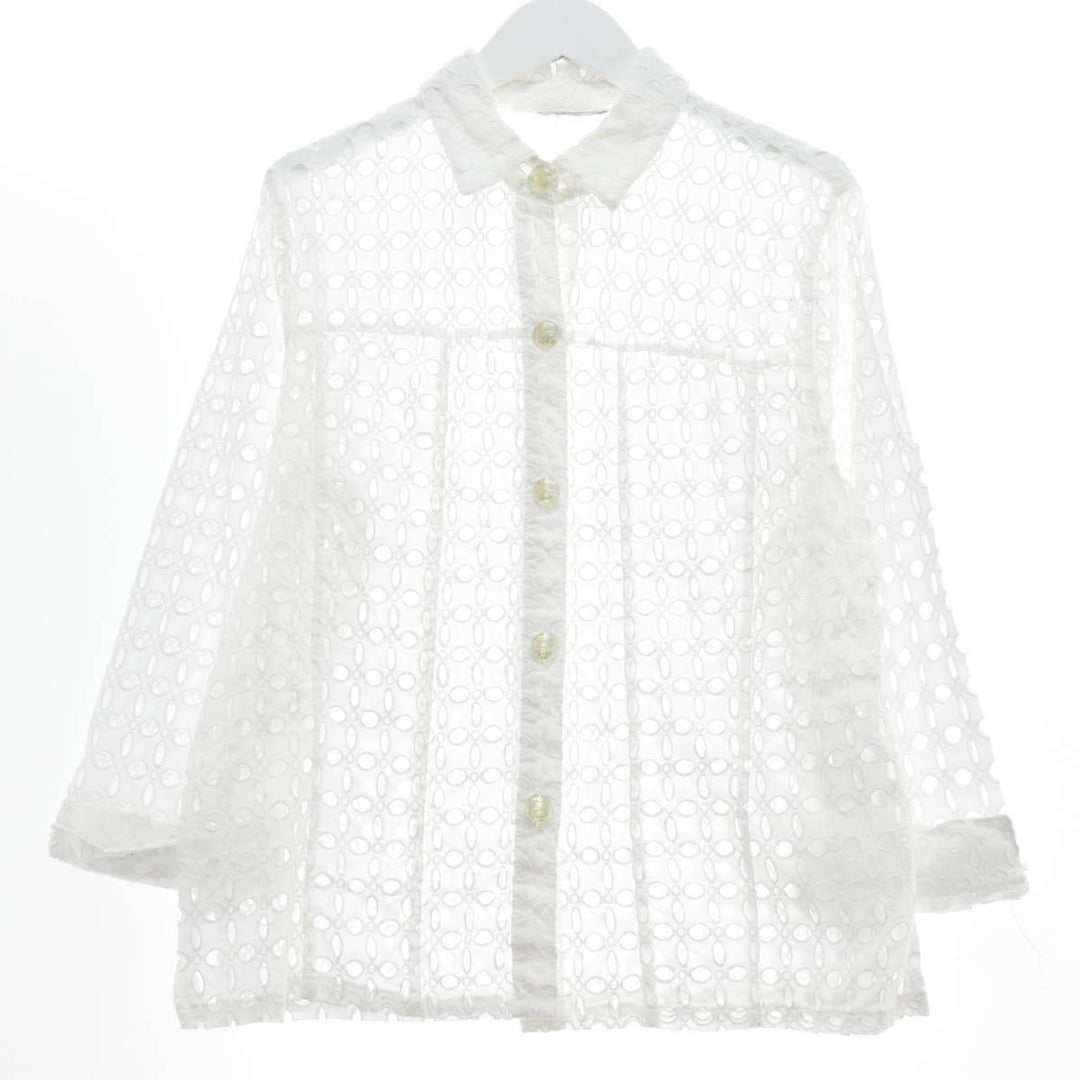 All-over pattern cutwork embroidery 3/4 sleeve blouse for women L /eaa246565