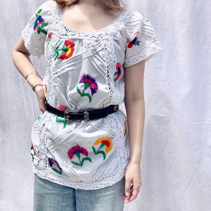 Floral Embroidered Short Sleeve Tunic for Women Medium /eaa246676