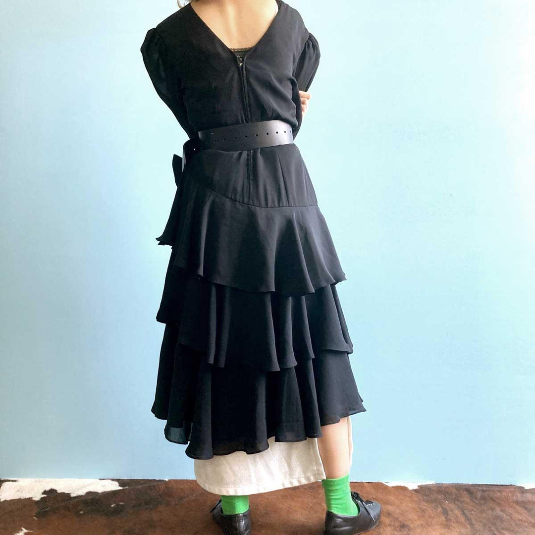 70'S - Late Edition Ribbon 5/4 Sleeve Tiered Dress Women's M Vintage /eaa246724