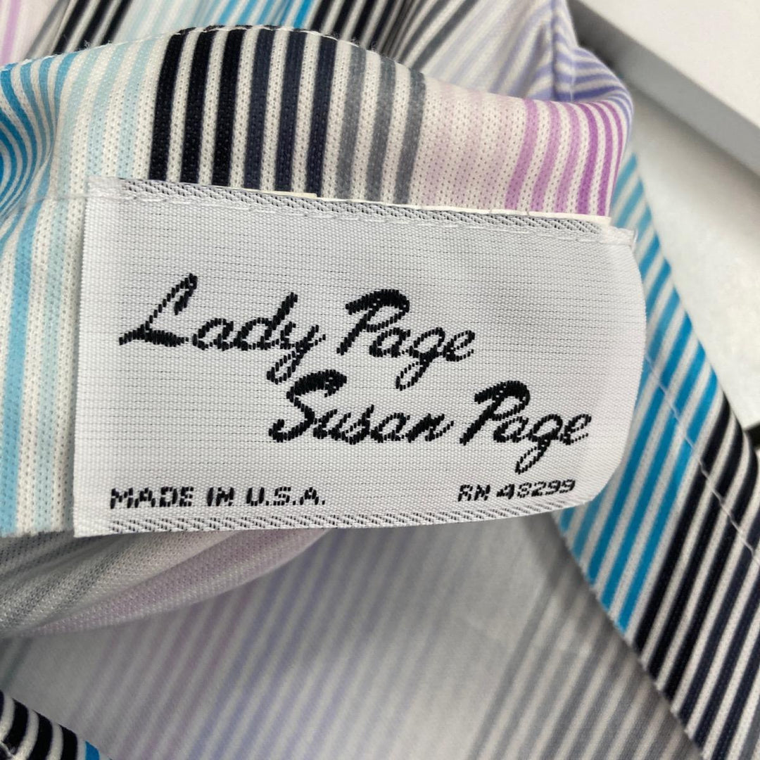 Lady Page Sudan Page Stripe Pattern French Sleeve Flare Dress Made in USA Women's M /eaa271940