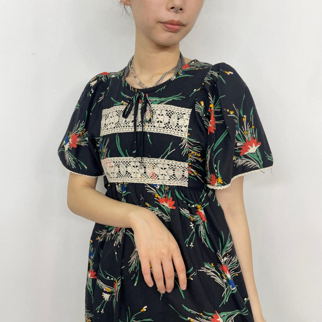 Floral short sleeve flare dress for women S /eaa280853