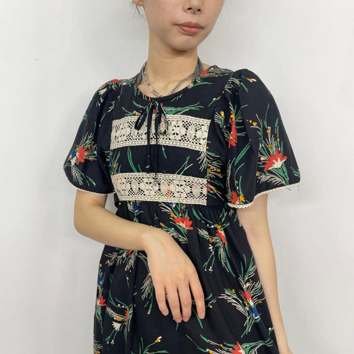 Floral short sleeve flare dress for women S /eaa280853