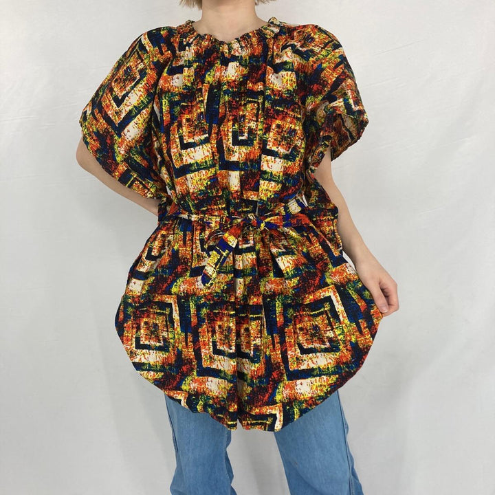 All-over African Batik short-sleeved tunic for women, size L /eaa288521