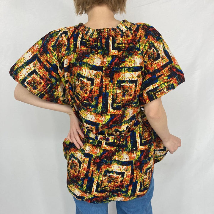 All-over African Batik short-sleeved tunic for women, size L /eaa288521