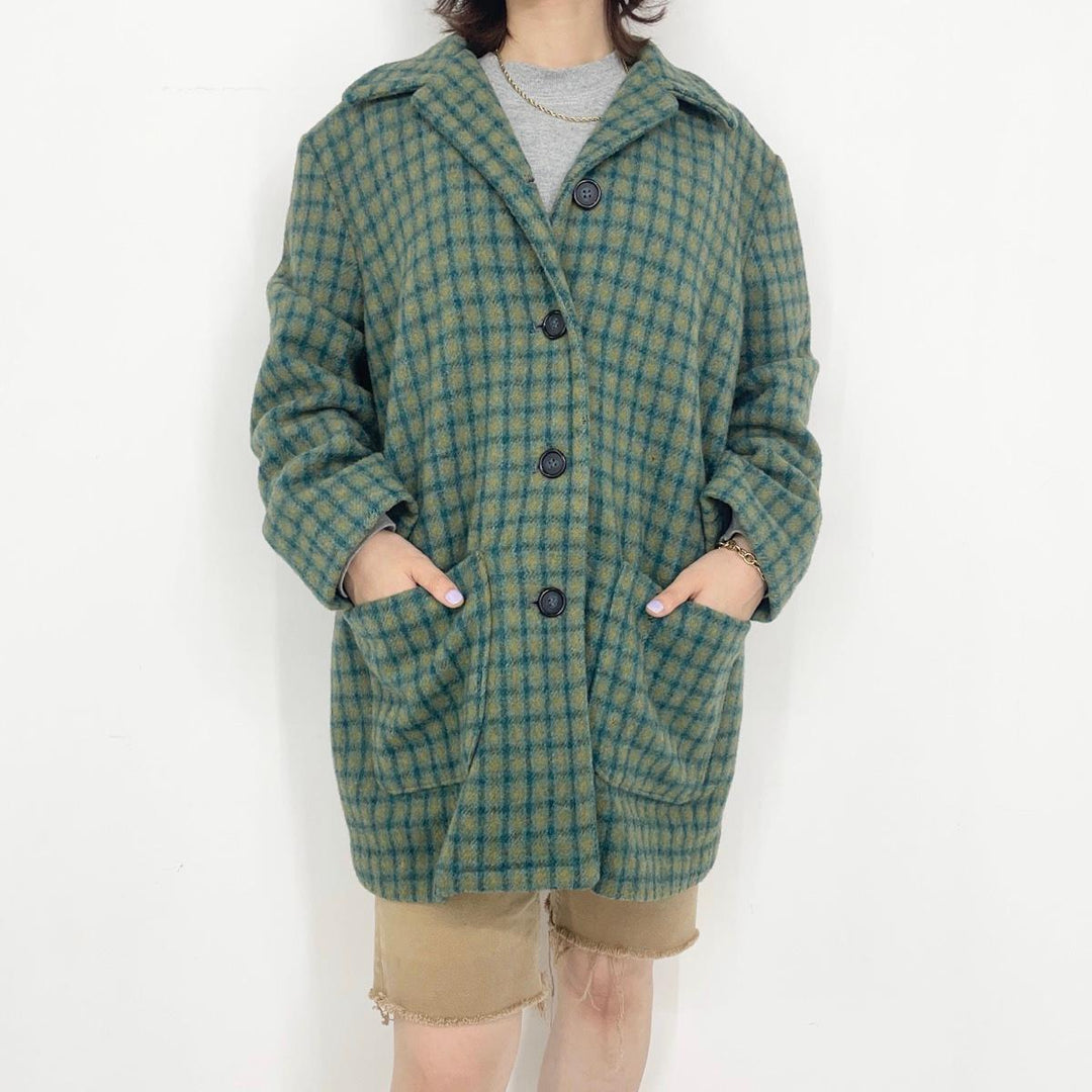 Check Pattern Wool Jacket Women's L Vintage /eaa291167