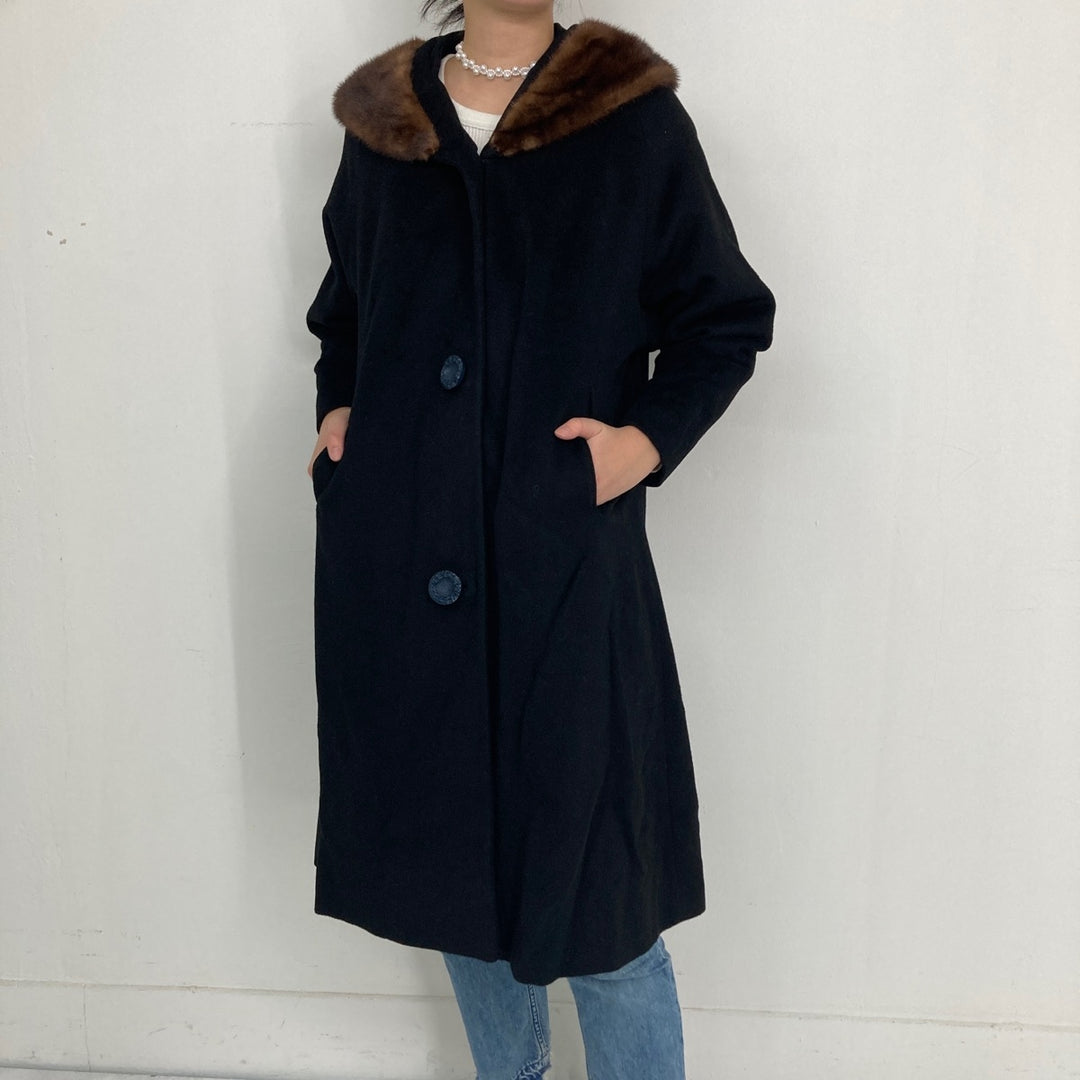 Wool long coat with fur, women's M /eaa293968