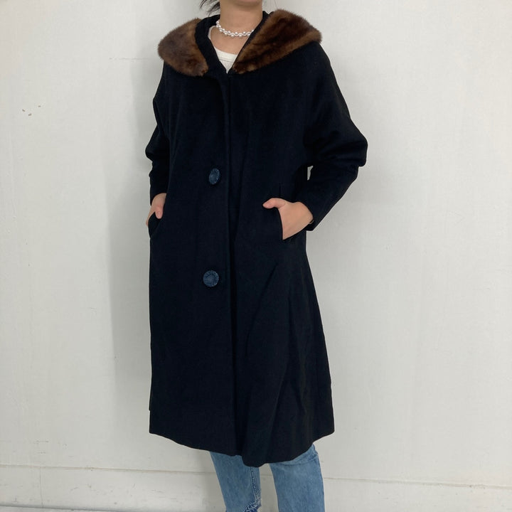 Wool long coat with fur, women's M /eaa293968