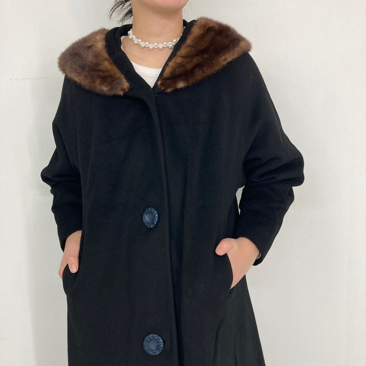 Wool long coat with fur, women's M /eaa293968
