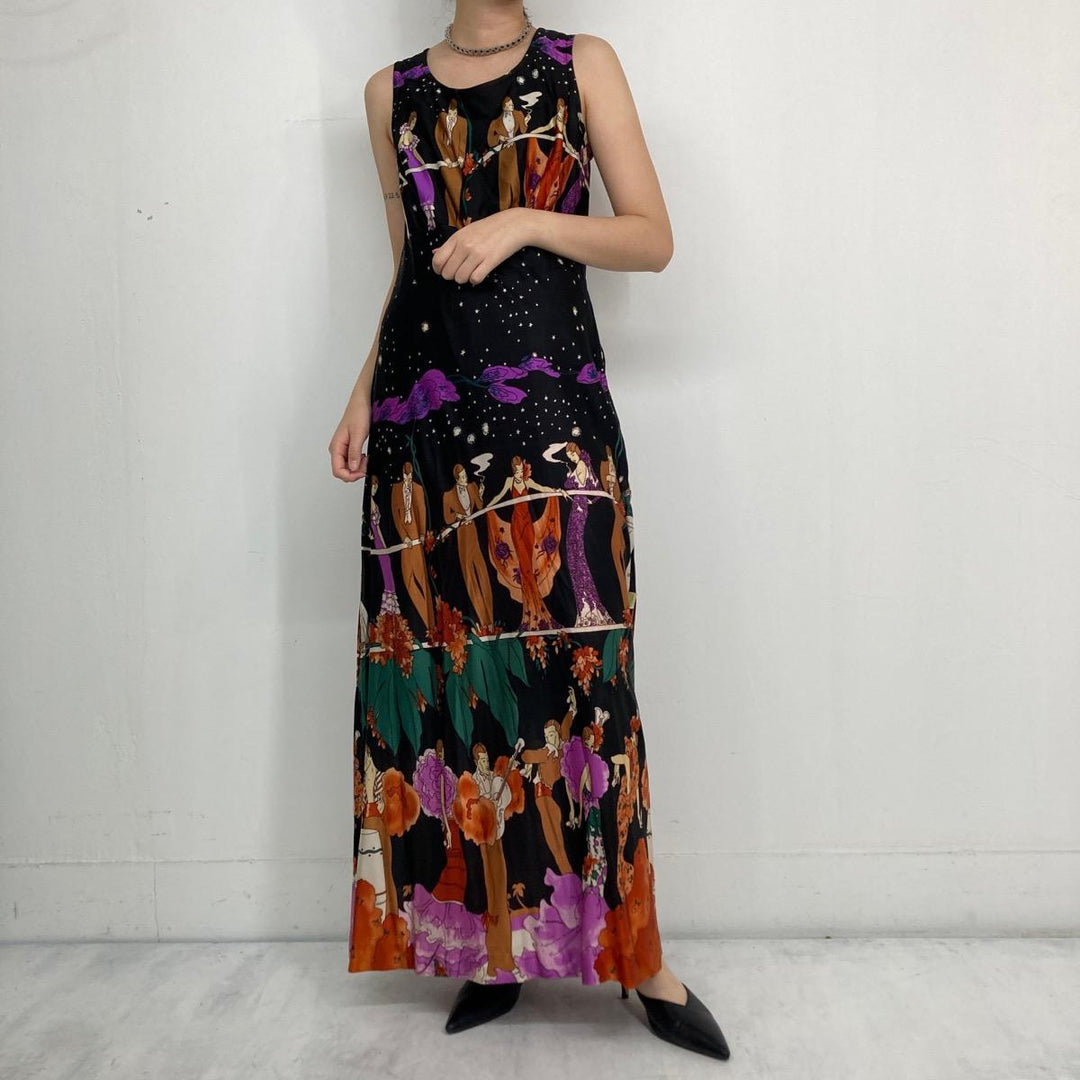 60'S all-over print maxi length sleeveless dress, women's size M, vintage /eaa297965