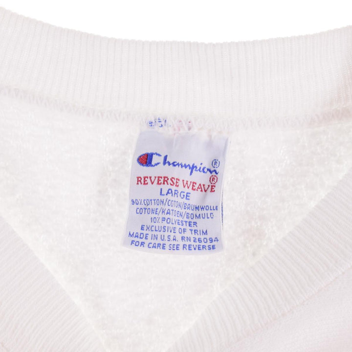 90'S Champion Reverse Weave College Sweatshirt with Embroidered Tag, Made in USA, Men's Size L cotton white type Vintage Second Hand