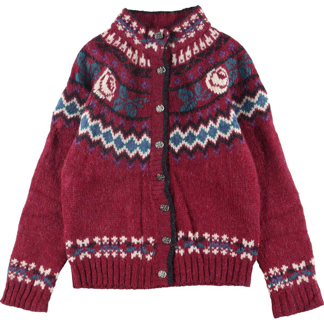 80'S WOOLRICH THE WOMAN all-over print Nordic wool knit cardigan, women's L, vintage /eaa304338