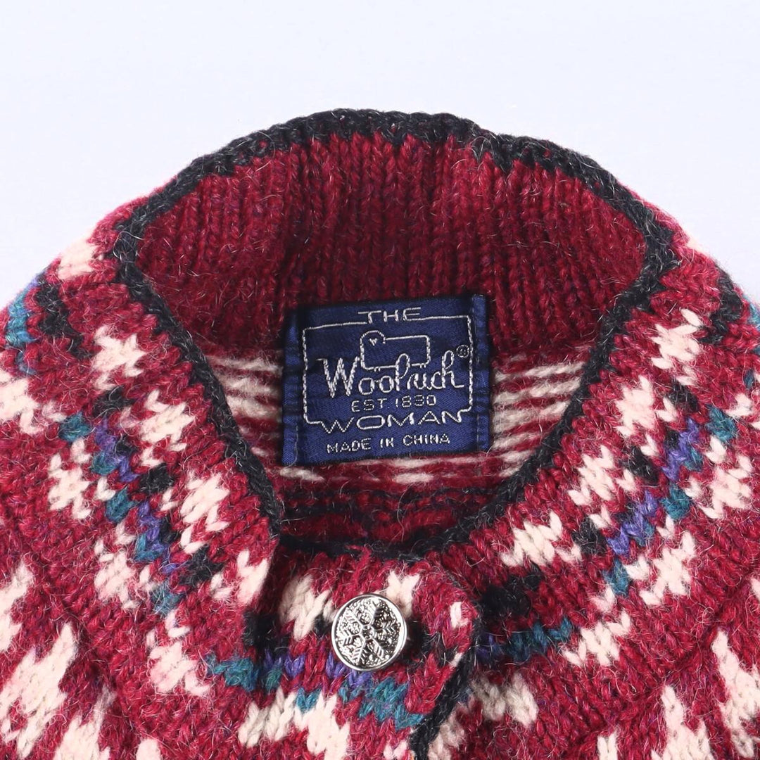 80'S WOOLRICH THE WOMAN all-over print Nordic wool knit cardigan, women's L, vintage /eaa304338