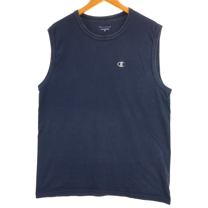 Champion Sleeveless One Point Logo T-Shirt Men's L cotton navy blue type Vintage Second Hand