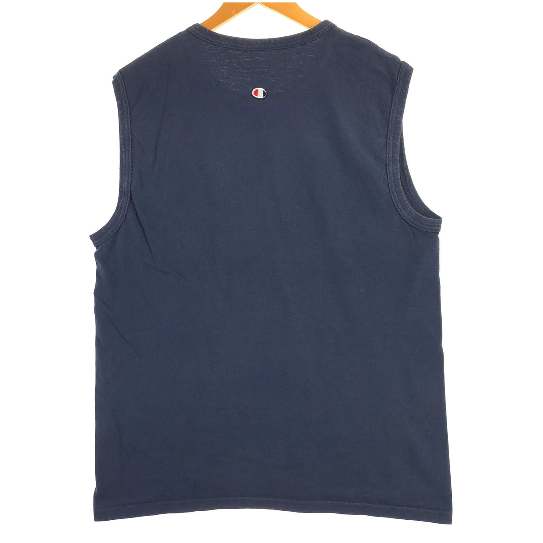 Champion Sleeveless One Point Logo T-Shirt Men's L cotton navy blue type Vintage Second Hand