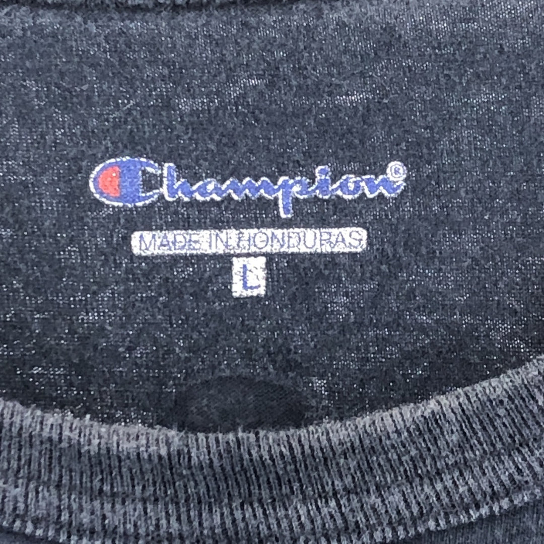 Champion Sleeveless One Point Logo T-Shirt Men's L cotton navy blue type Vintage Second Hand