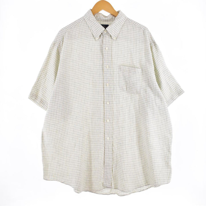 Big Size Brooks Brothers 346 Check Pattern Short Sleeve Linen Button Down Shirt Men's XXXL /eaa323763