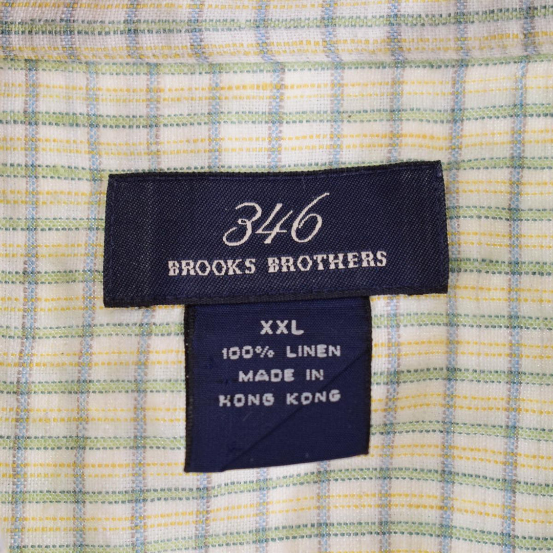 Big Size Brooks Brothers 346 Check Pattern Short Sleeve Linen Button Down Shirt Men's XXXL /eaa323763