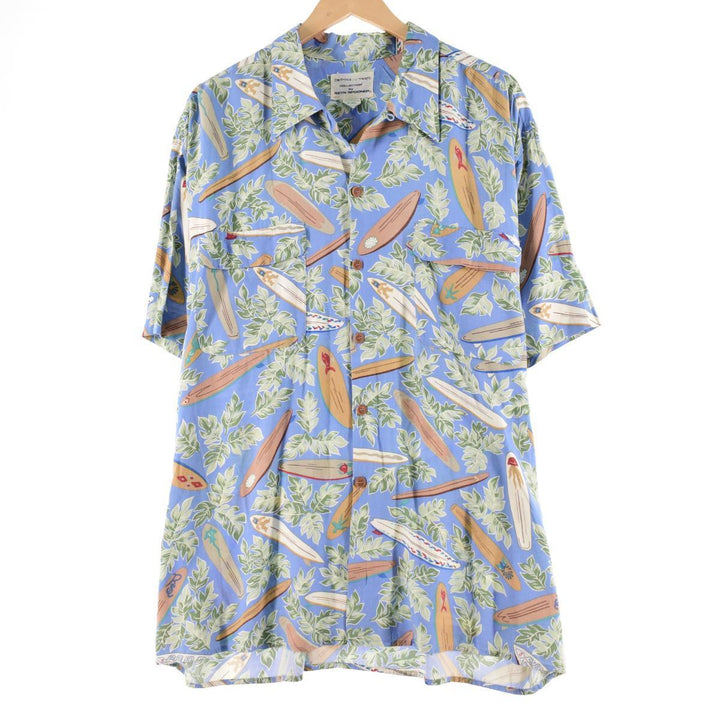 Reyn Spooner DIETRICH VAREZ COLLECTION All-over Surfboard Pattern Open Collar Rayon Hawaiian Aloha Shirt / eaa325709