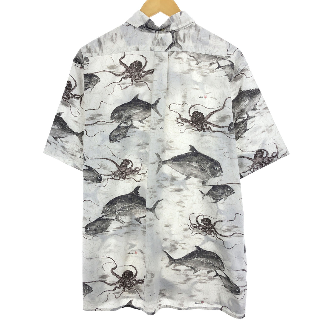 Reyn Spooner GYOTAKU BY NAOKI Fish Print Naoki Hayashi All-Over Fish Print Button-Down Hawaiian Aloha Shirt Made in USA Men's XL /eaa329054