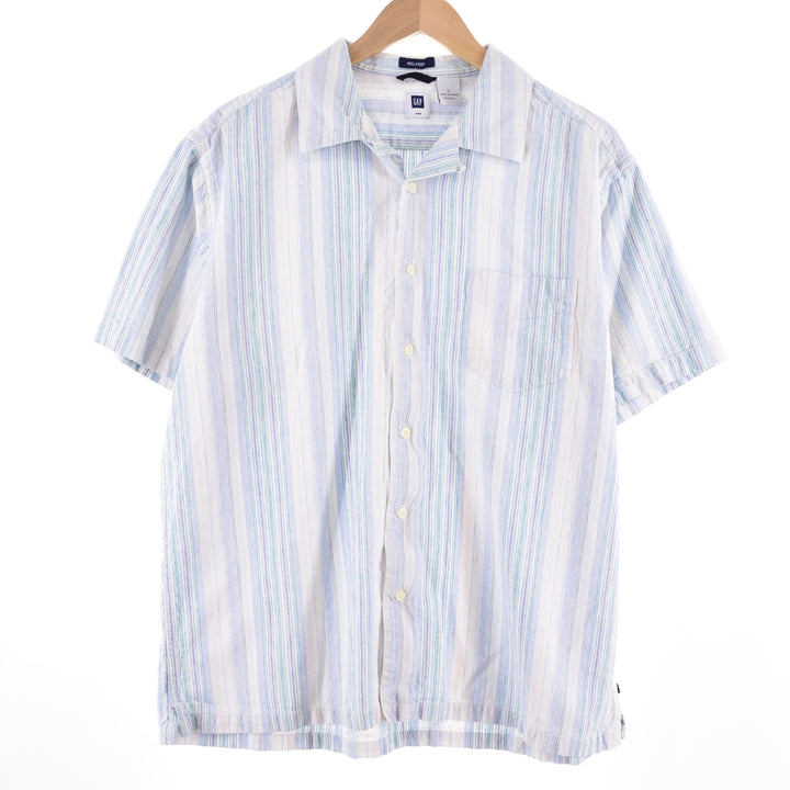 GAP Stripe Pattern Short Sleeve Linen Box Shirt Men's L /eaa331168