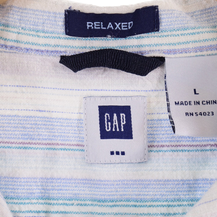 GAP Stripe Pattern Short Sleeve Linen Box Shirt Men's L /eaa331168