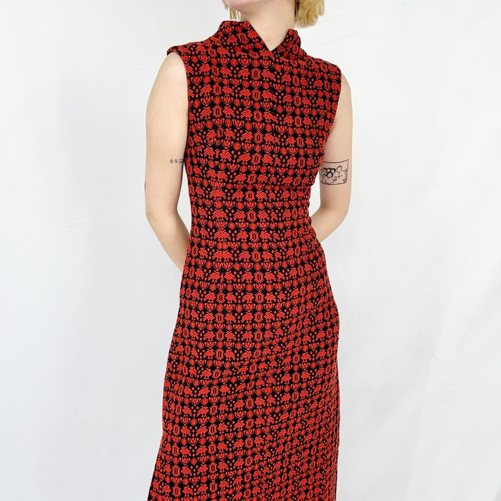 ~70'S all-over pattern Gobelin sleeveless tight dress women's XS vintage /eaa332080