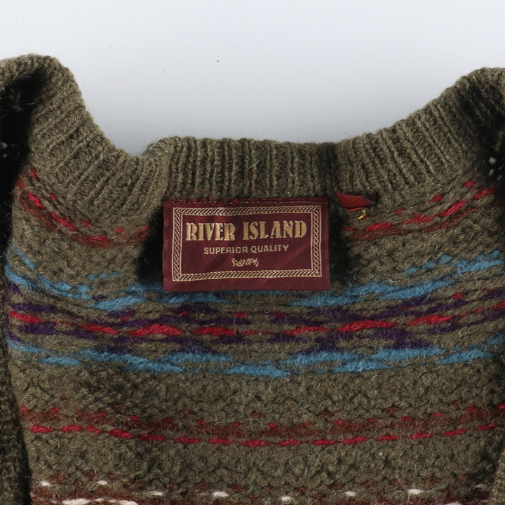 RIVER ISLAND all-over print wool knit cardigan, men's XL, vintage /eaa335102