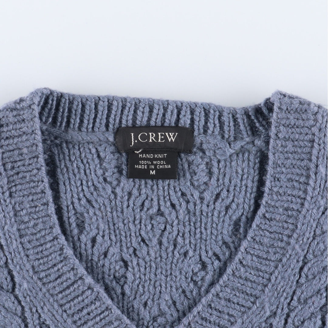 HAND KNIT J.Crew Cable Knit V-Neck Fisherman Aran Knit Sweater Women's XL /eaa335128