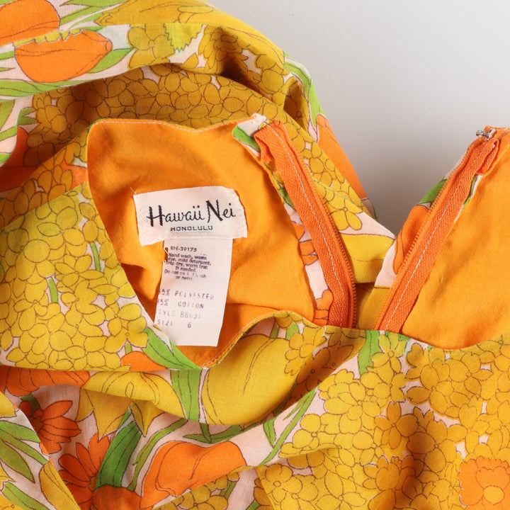 70'S Hawaii Nei floral print maxi length short sleeve tight dress women's XS vintage /eaa335143